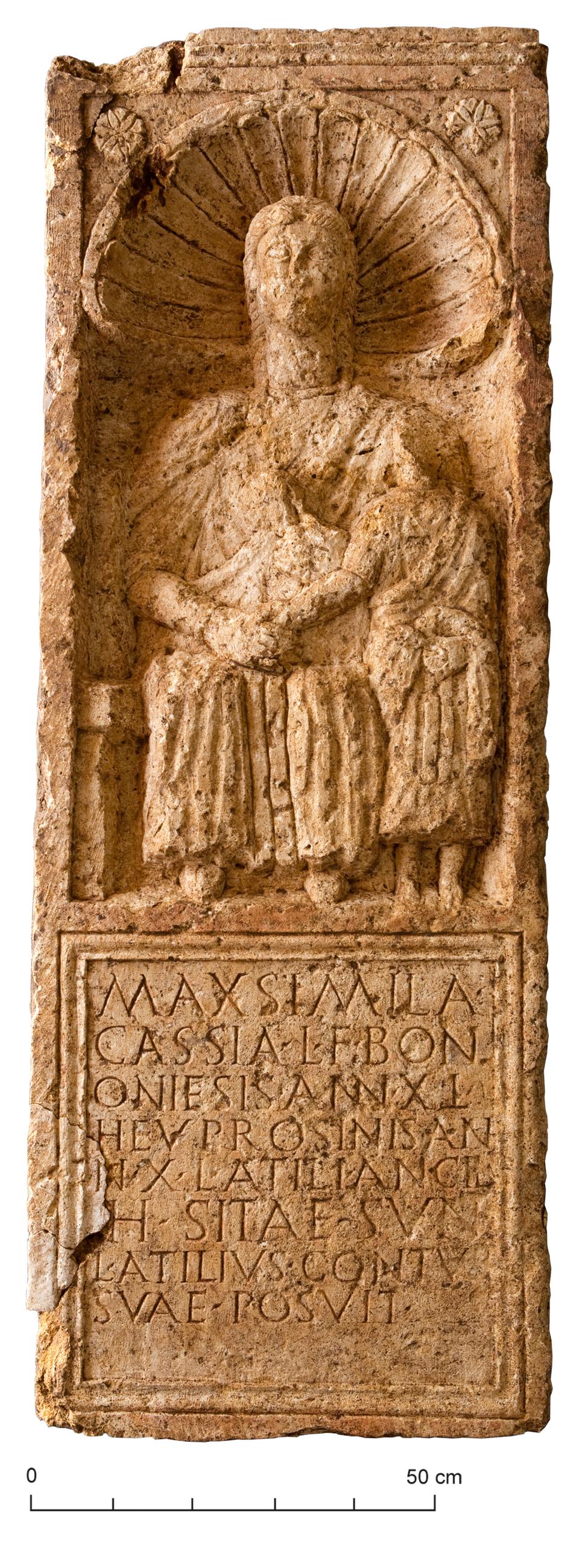 Grabstein von Masxsimila Cassia und Heuprosinis (Foto Kantonsarchäologie Aargau, © Kanton Aargau)