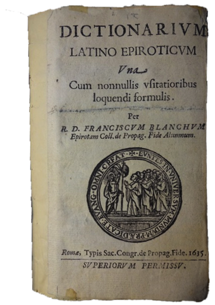 Title page Dictionarium Latino-Epiroticum from 1635